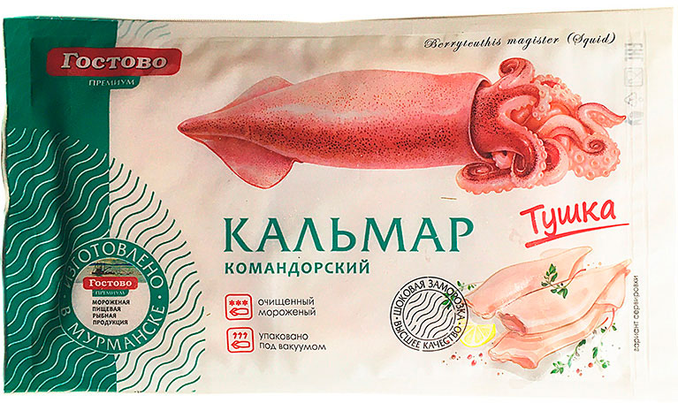 

Кальмар Гостово Командорский тушка мороженый