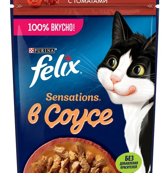 Влажный корм для кошек Felix Sensations в соусе с говядиной и томатами