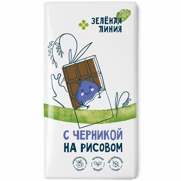 Шоколад рисовый без сахара с черникой Зелёная Линия, 65г