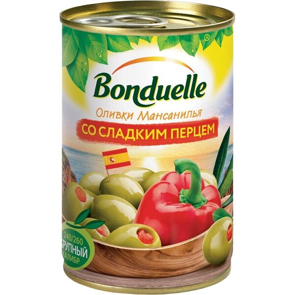 Оливки Bonduelle Мансанилья со сладким перцем 300г