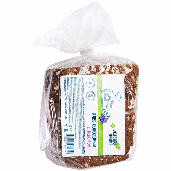 Хлеб Солодовый заварной с изюмом нарезанный Зелёная Линия, 300г