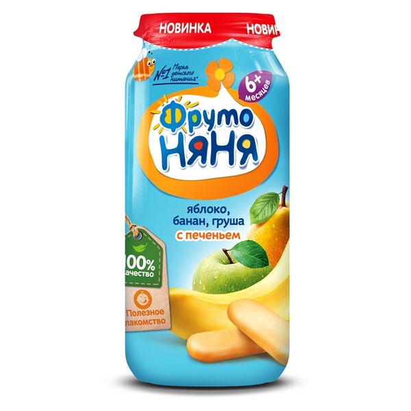 Пюре фруктовое ФрутоНяня Яблоко-банан-груша с печеньем с 6 месяцев 250г
