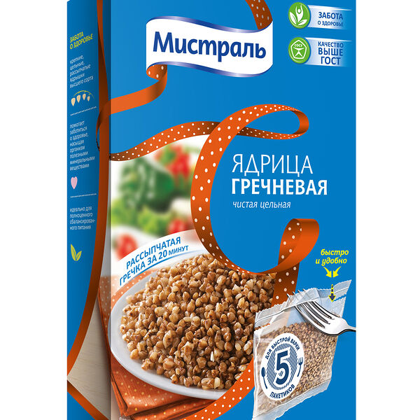 Крупа гречневая Мистраль ядрица цельная, 5×80 г