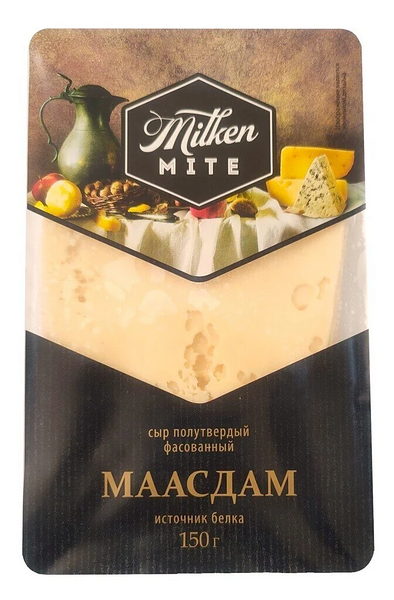 Сыр полутвердый Milken Mite Маасдам, 45%, нарезка