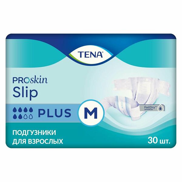 Подгузники для взрослых Slip Plus Proskin (Слип Плюс) дышащие M, 30 шт ТМ Tena (Тена)
