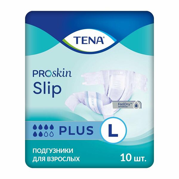 Подгузники для взрослых Slip Plus (Слип Плюс) дышащие L, 10 шт ТМ Tena (Тена)