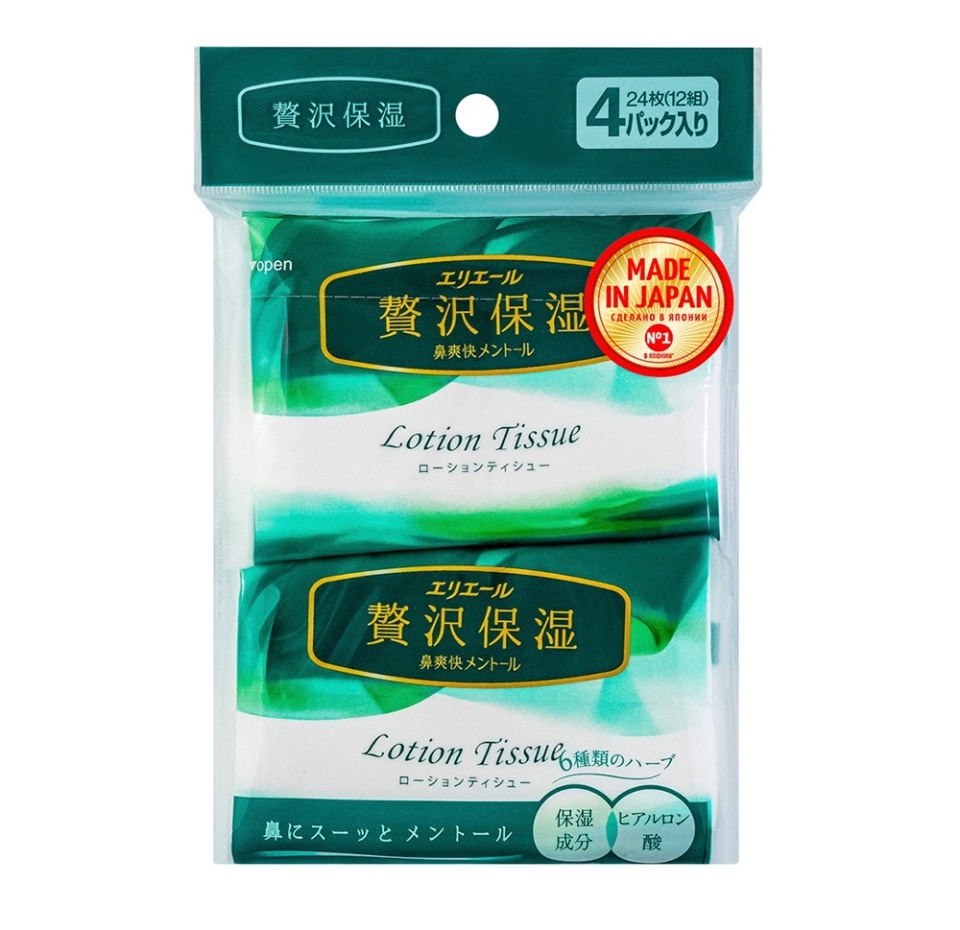 

Платочки бумажные Elleair Lotion Tissue herbs 4 х 12 шт