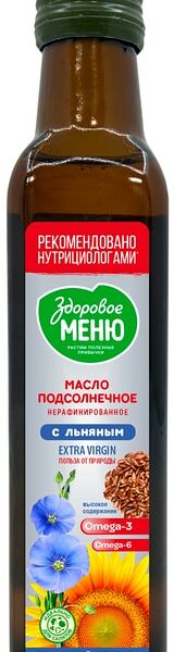 Масло подсолнечное Здоровое меню нерафинированное с добавлением льняного 250мл