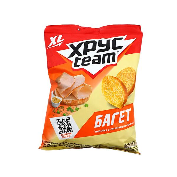 Cухарики ХрусTeam Багет со вкусом Индейка с горчичным соусом 100г