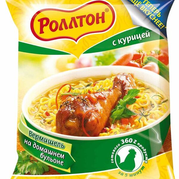 Вермишель Роллтон с курицей на домашнем бульоне быстрого приготовления, 60г