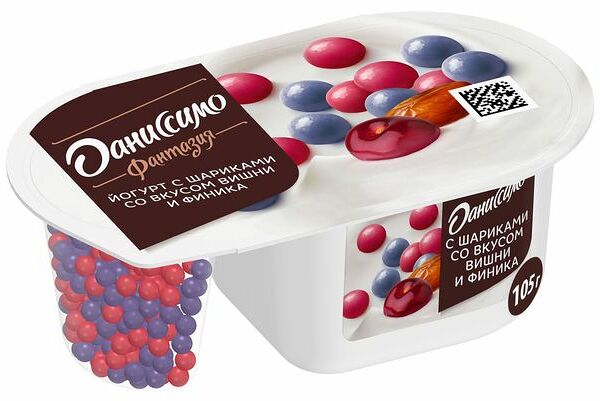 Йогурт Даниссимо с шариками со вкусом Вишни и финика 6,9%