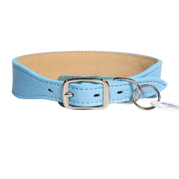 Ошейник Mr.Kranch с QR-адресником кожаный нежно-голубой для собак 25-30 см