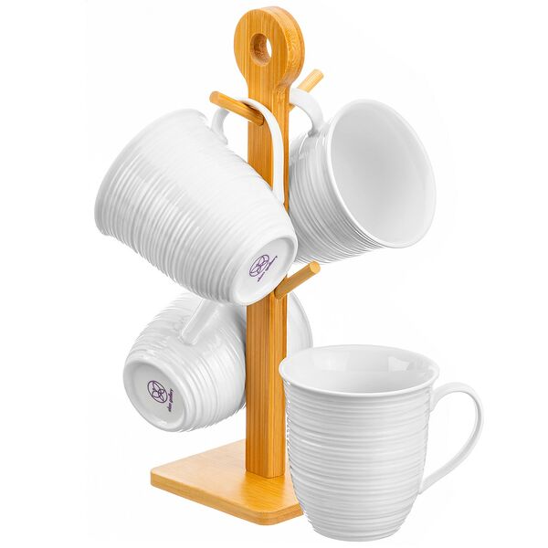 Набор кружек Шелк на бамбуковой подставке, 4 шт, 400 мл, фарфор