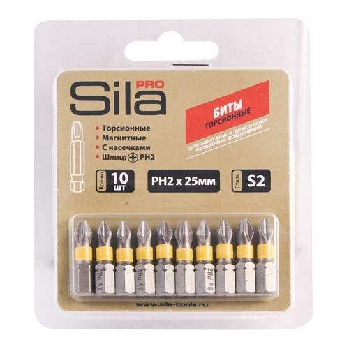 Биты торсионные SILA Pro, магнитные ph2х25мм, сталь S2, Арт. 123110, 10шт