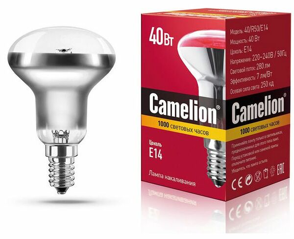 Лампа накаливания Camelion E14 зеркальная, 40 Вт