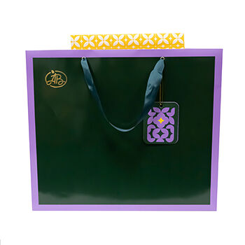 Пакет подарочный «Азбука вкуса» зелено-фиолетовый с открыткой 40х35х14, Россия