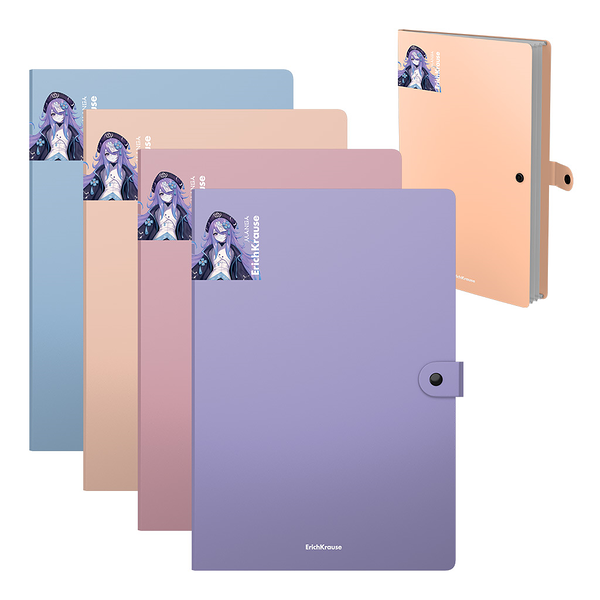 Папка-картотека ERICHKRAUSE Matt manga на кнопке, пластиковая, с 4 отделениями, A4, цвет в ассортименте, 1шт