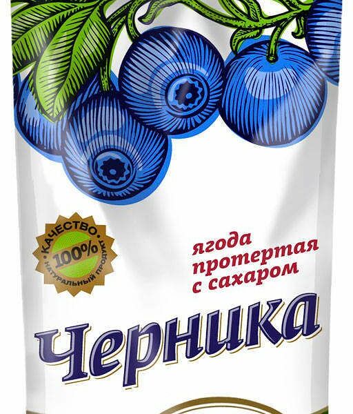 Ягода протертая с сахаром черника Сибирская Ягода Сава д/п