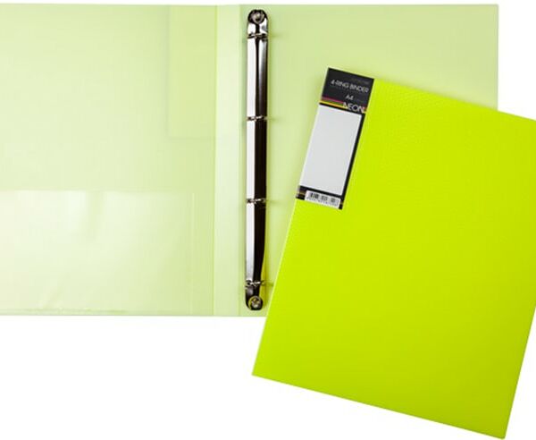 Папка Hatber Diamond Neon HD на 4-х кольцах А4 желтая