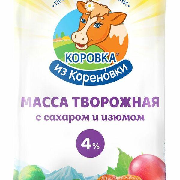 Масса творожная Коровка из Кореновки с изюмом 4% БЗМЖ, 180г