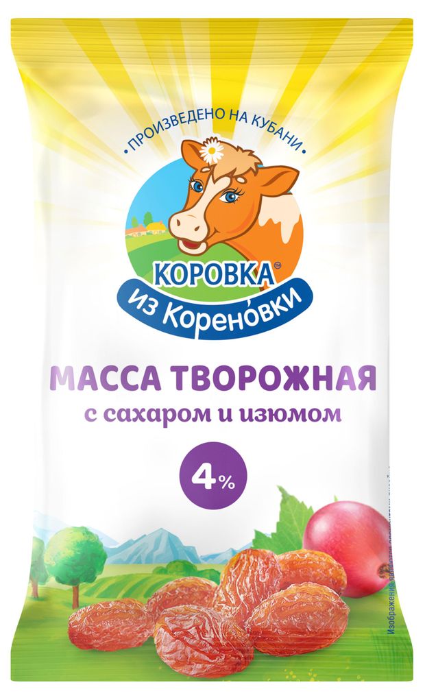 

Масса творожная Коровка из Кореновки с изюмом 4% БЗМЖ, 180г