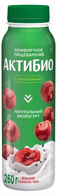 Биойогурт АктиБио Комфортное пищеварение Вишня семена чиа 1.5% 260 г
