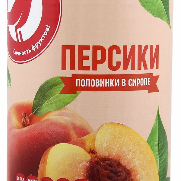 Персики АШАН Красная птица половинки в легком сиропе