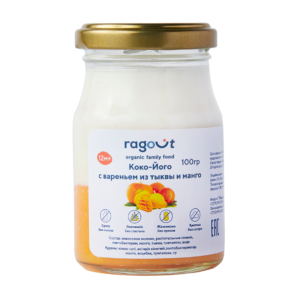 Йогурт Ragout кокосовый манго-тыква без лактозы, без сахара 100 г