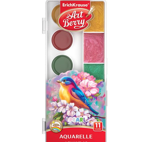 Краски акварельные ERICHKRAUSE Pearl 11 цветов с увеличенными кюветами