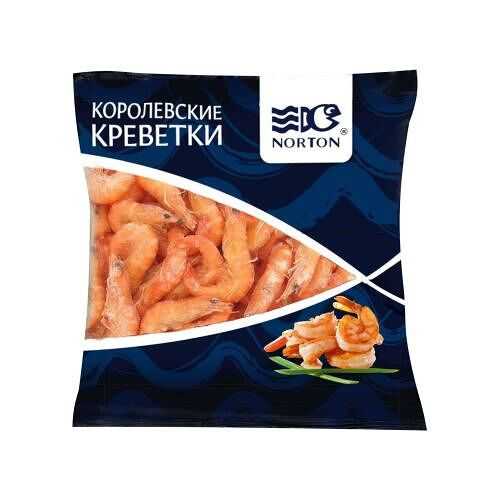 Креветки Norton Королевские белоногие с головой 20/30 варено-мороженные, 500 г
