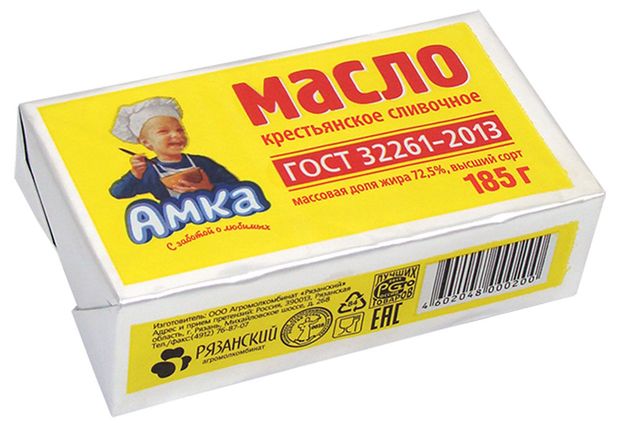 

Масло сливочное Амка Крестьянское 72,5 % 185 г