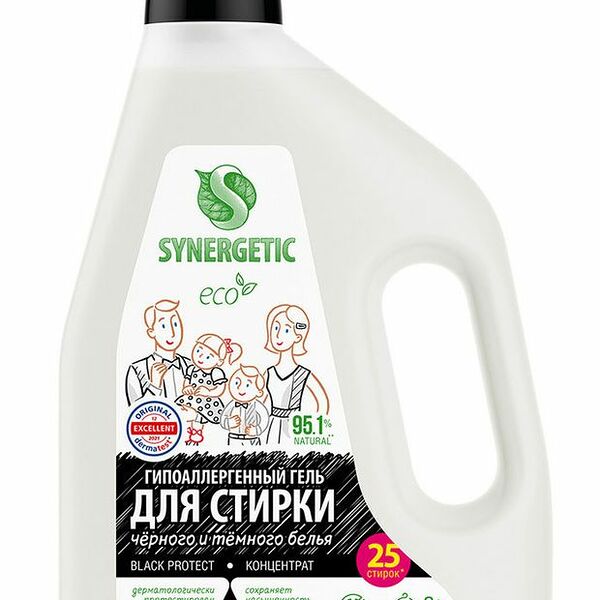 Гель Synergetic Black Protect гипоаллергенный концентрированный для стирки темного белья, 1.5 л