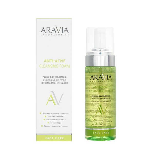 Пенка для умывания ARAVIA Laboratories Anti-Acne Cleansing Foam с Коллоидной Серой и Экстрактом Женьшеня 150 мл