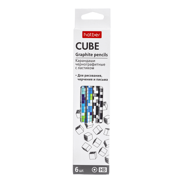 Набор чернографитных карандашей Hatber HB с ластиком 6 шт