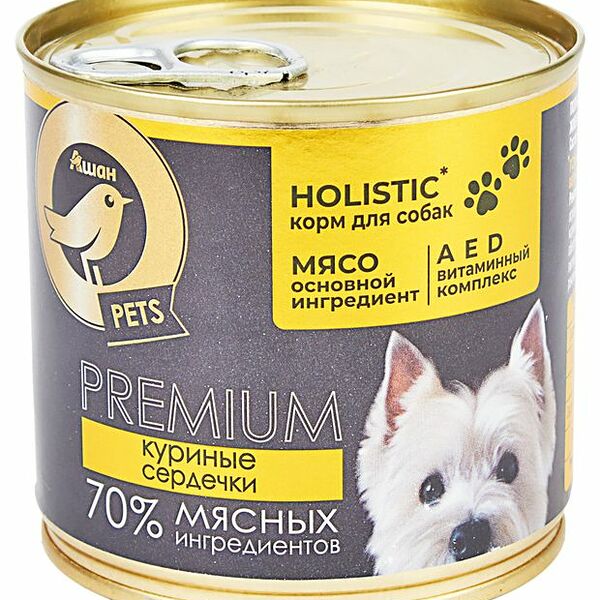 Влажный корм для собак Ашан Золотая птица с куриными сердечками в желе