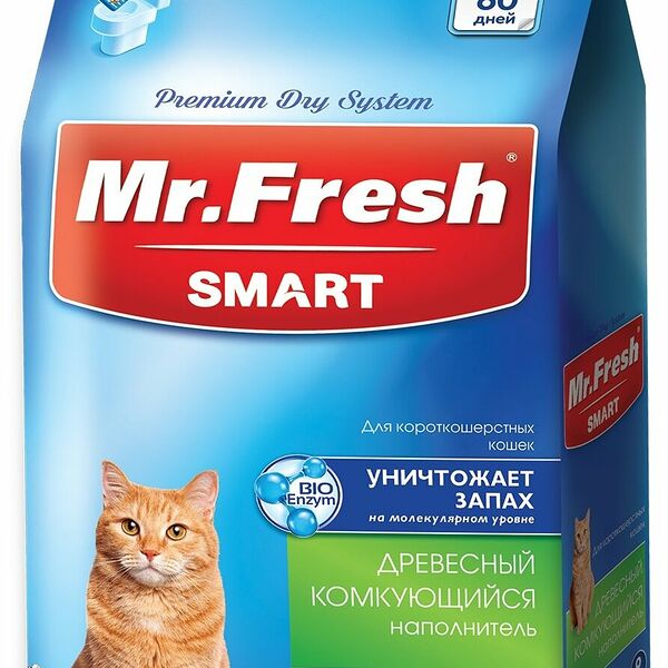 Древесный комкующийся наполнитель Mr.Fresh Smart для короткошерстных кошек, 9 л