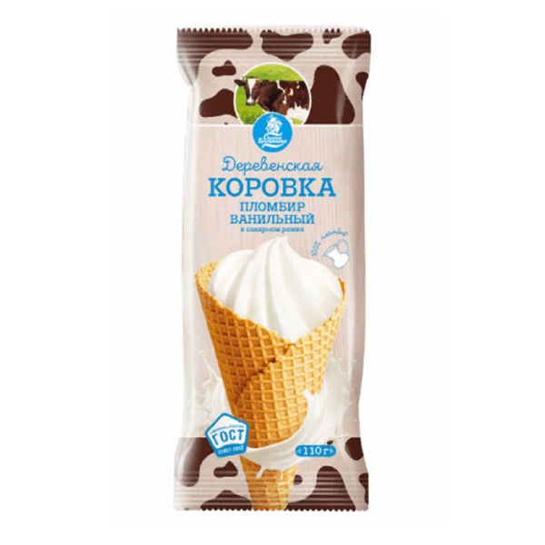 Мороженое пломбир Деревенская коровка ванильное БЗМЖ 110 г