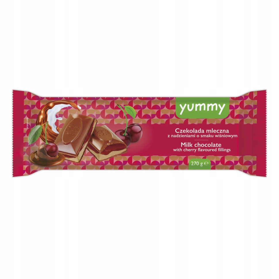 

Шоколад молочный Yummy с вишнёвой начинкой 270 г
