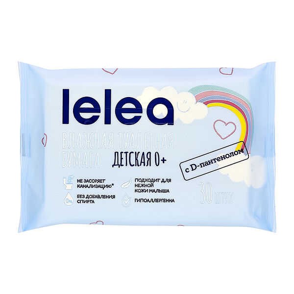 Бумага туалетная влажная Lelea детская с D-пантенолом 30 шт.