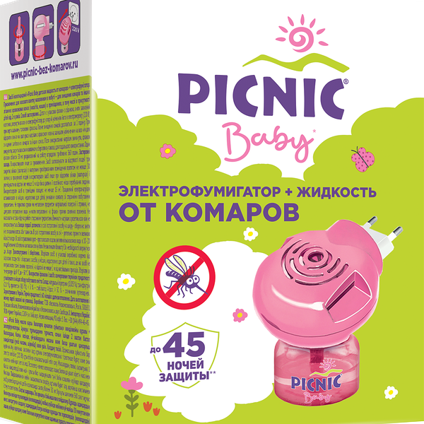 Средство инсектицидное Picnic Baby электрофумигатор+жидкость от комаров 45ночей 30мл
