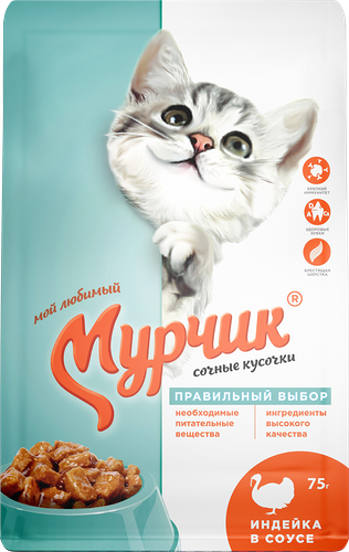 Корм для кошек Мурчик с индейкой в соусе