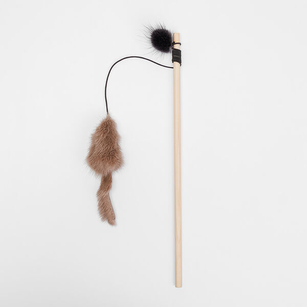 Игрушка-дразнилка звенящая для кошек Мышка-простушка, мышь 12х3 см, палка 30 см