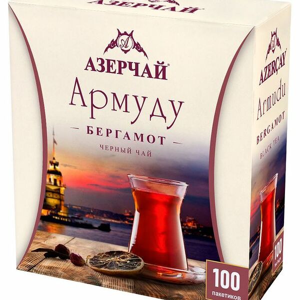 Чай черный Азерчай Армуду с ароматом бергамота, 100 пакетиках