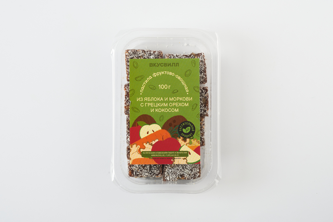 

Пастила ВкусВилл фруктово-овощная из яблока и моркови с грецким орехом и кокосом 100 г