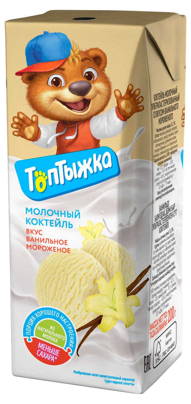 

Коктейль молочный Топтыжка Ванильное мороженое 3.2%, без ЗМЖ, 200 г