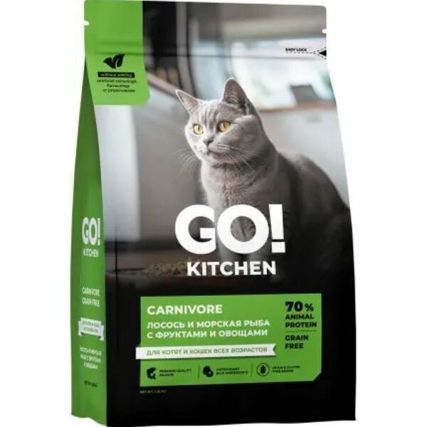 GRAIN FREE Salmon&Seafish GO Беззерновой корм для кошек всех возрастов с лососем, морской рыбой, фруктами и овощами  3630 г