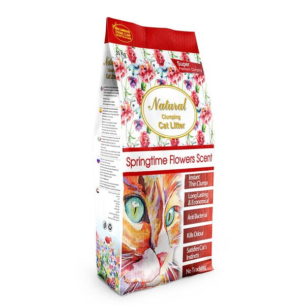Наполнитель для кошачьего туалета NATURAL Indian Cat Litter весенние цветы, комкующийся, 20 кг