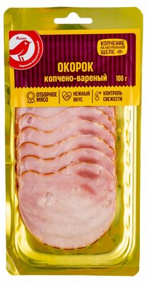 Окорок копчено-вареный Ашан Красная птица в нарезке 100 г
