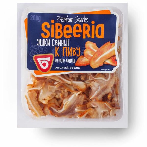 Ушки копчено-вареные свиные Омский бекон К пиву 200 г