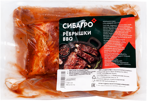 Ребрышки свиные Сибагро BBQ в маринаде охлажденные вес до 1.8кг
